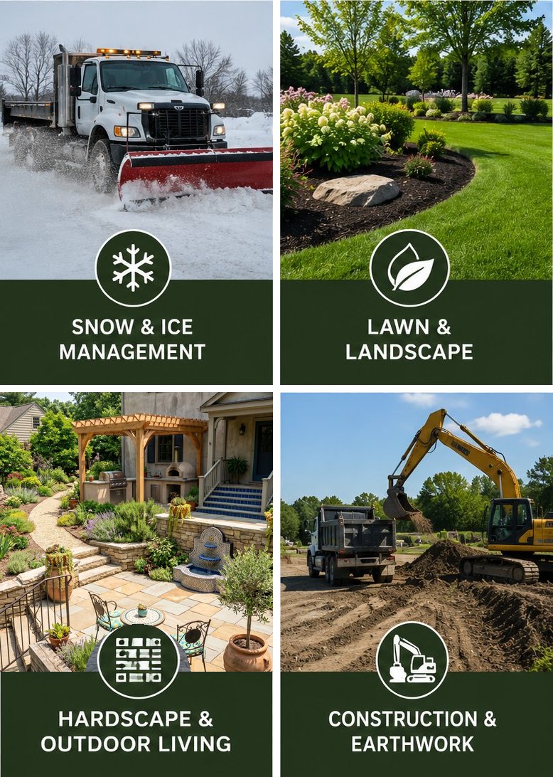 Snow & ice, lawn & landscape, hardscape and construction services